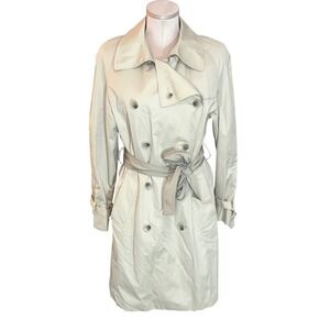 Worthington Womens Double Breasted Trench Coat Beige Belted Lining Medium Sprig